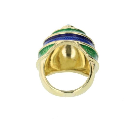 CELLINO 18KT Green and Blue Enamel Vintage Ring - Picture 6 of 11